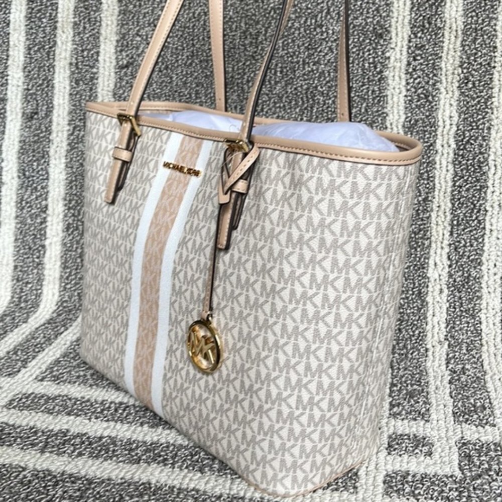 Michael Kors Jet Set Travel Medium Carryall Tote Buff Multi - Picture 3 of 16